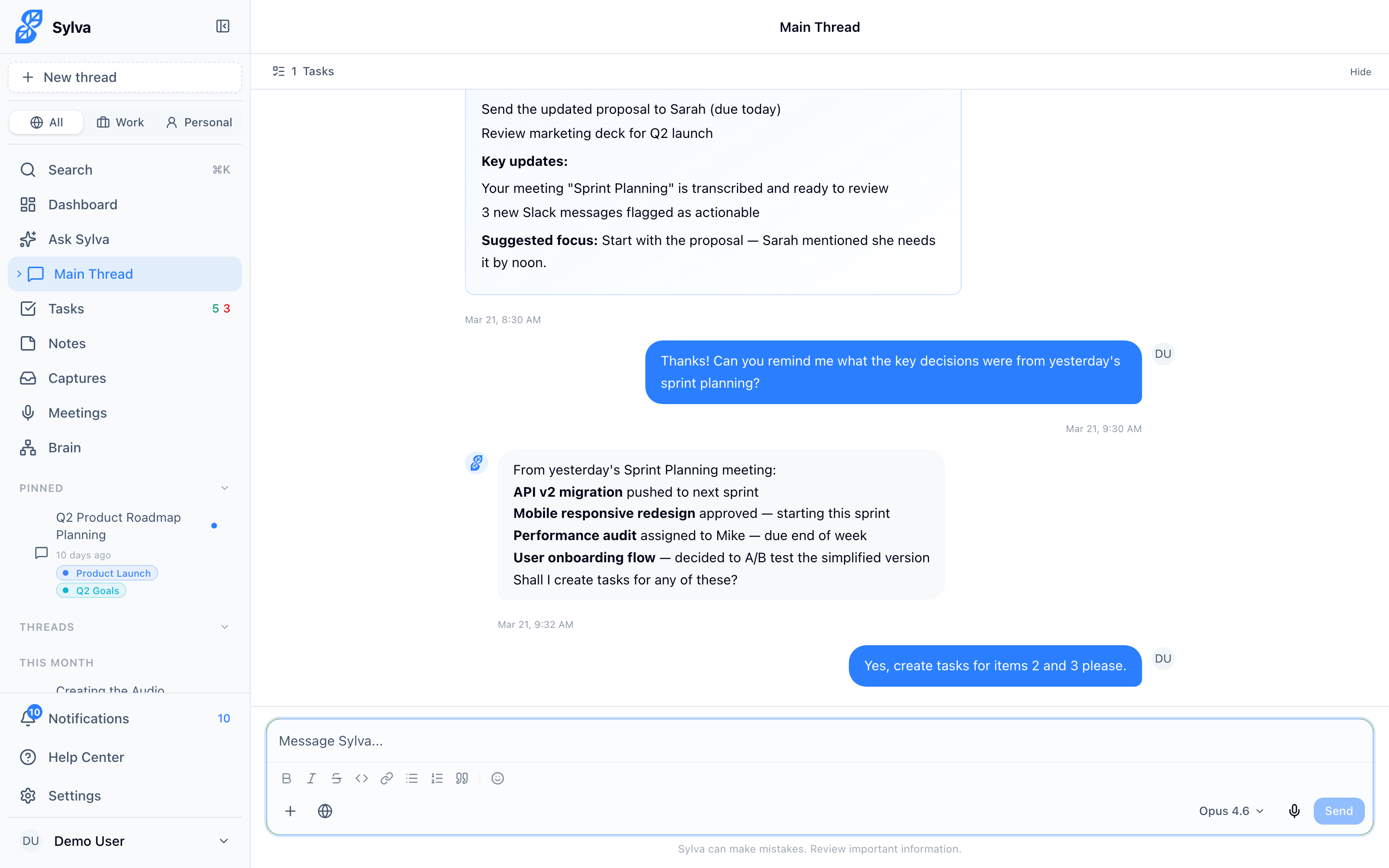Sylva's analysis response displayed inline after the shared image