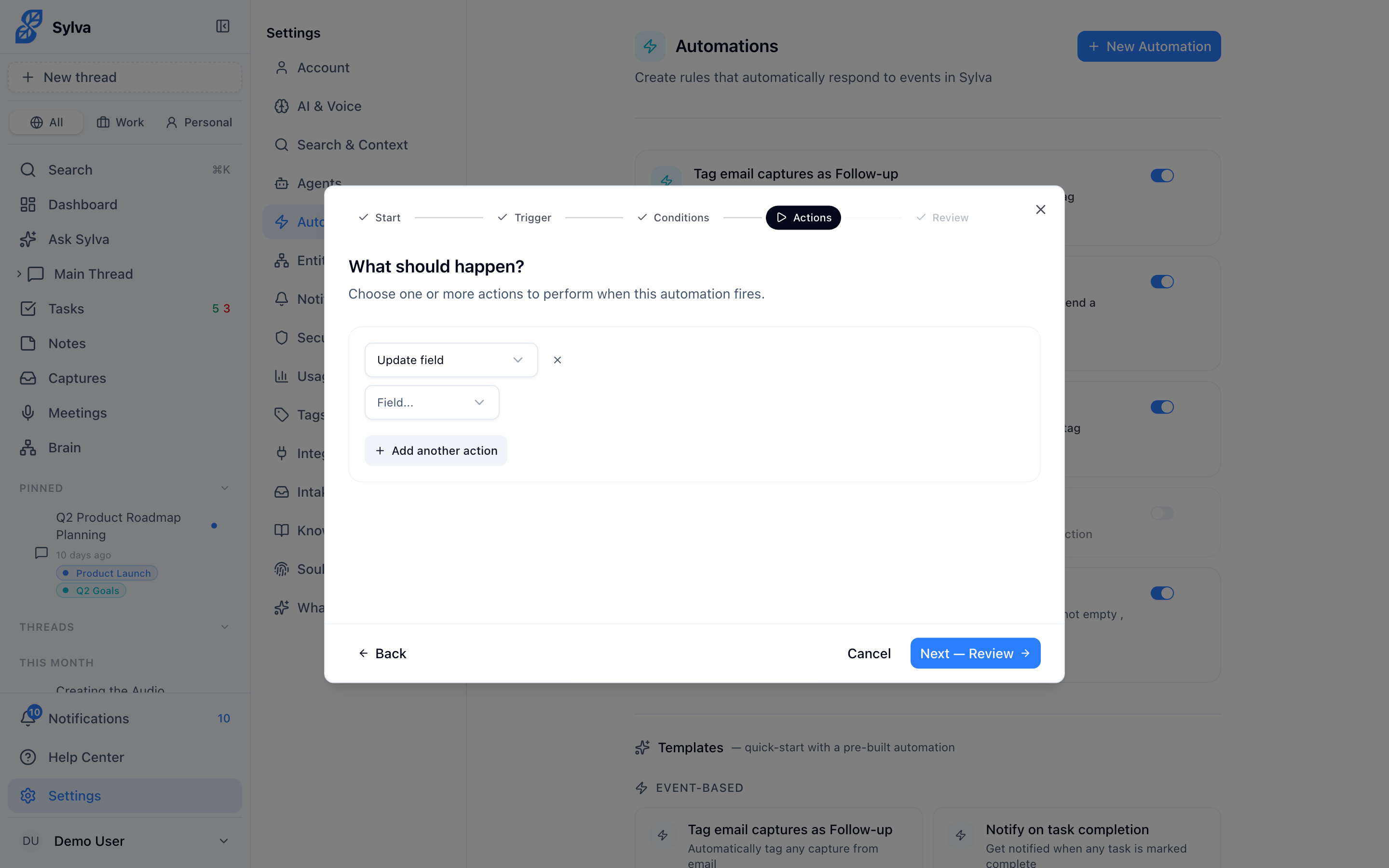 Set field action with context-aware dropdown