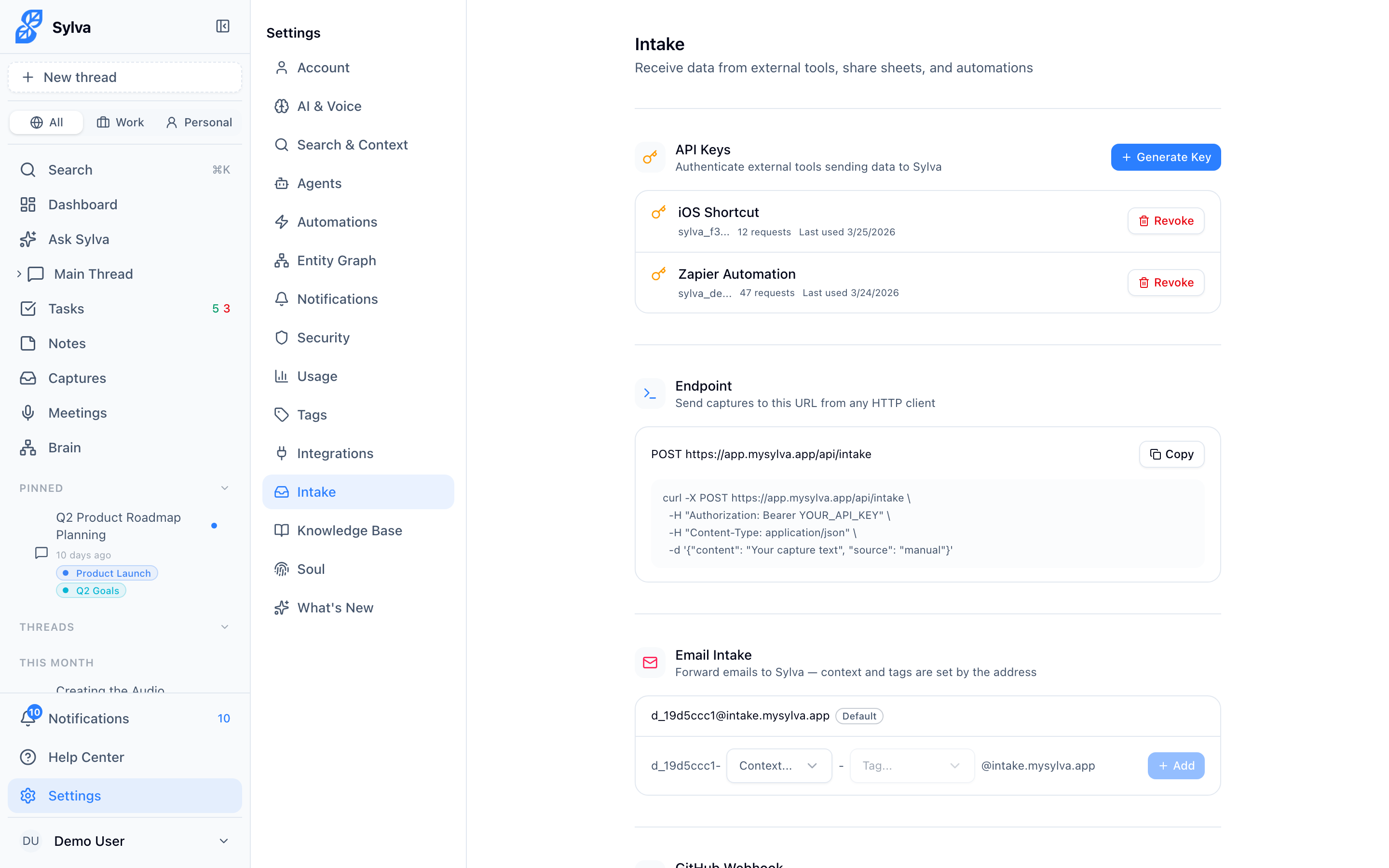 Selecting context and tag for a new intake address