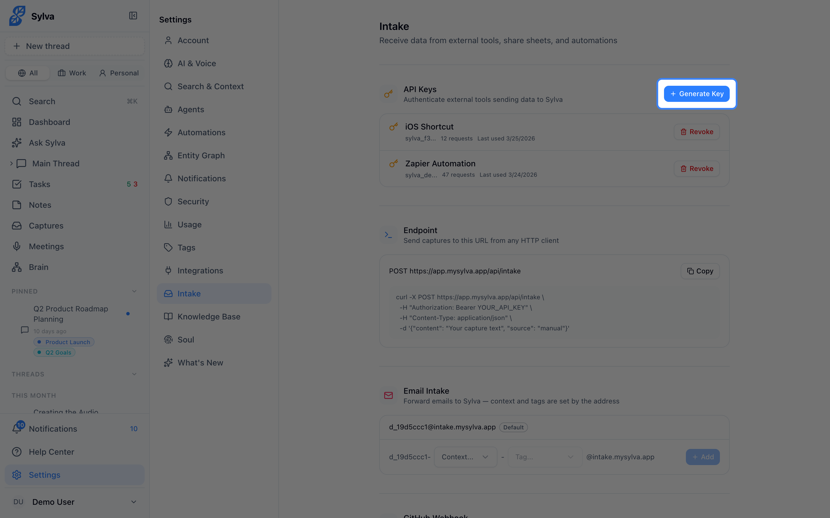 Generating a new API key