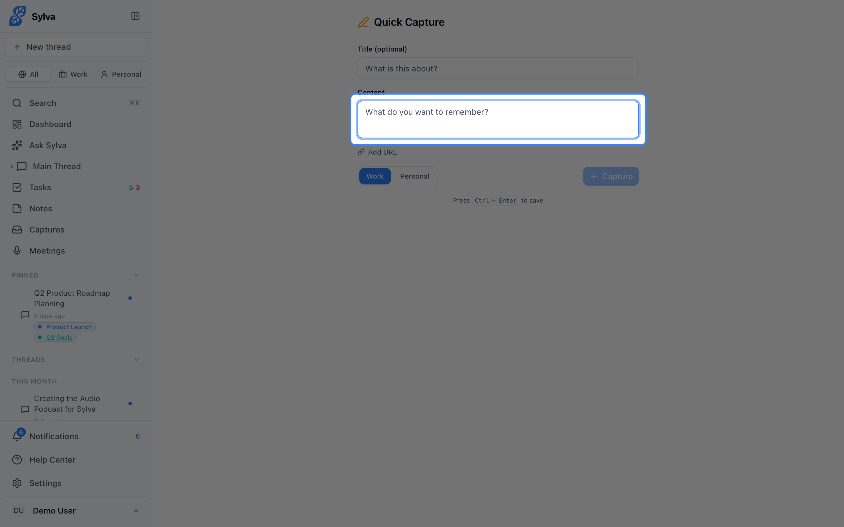 Quick Capture page