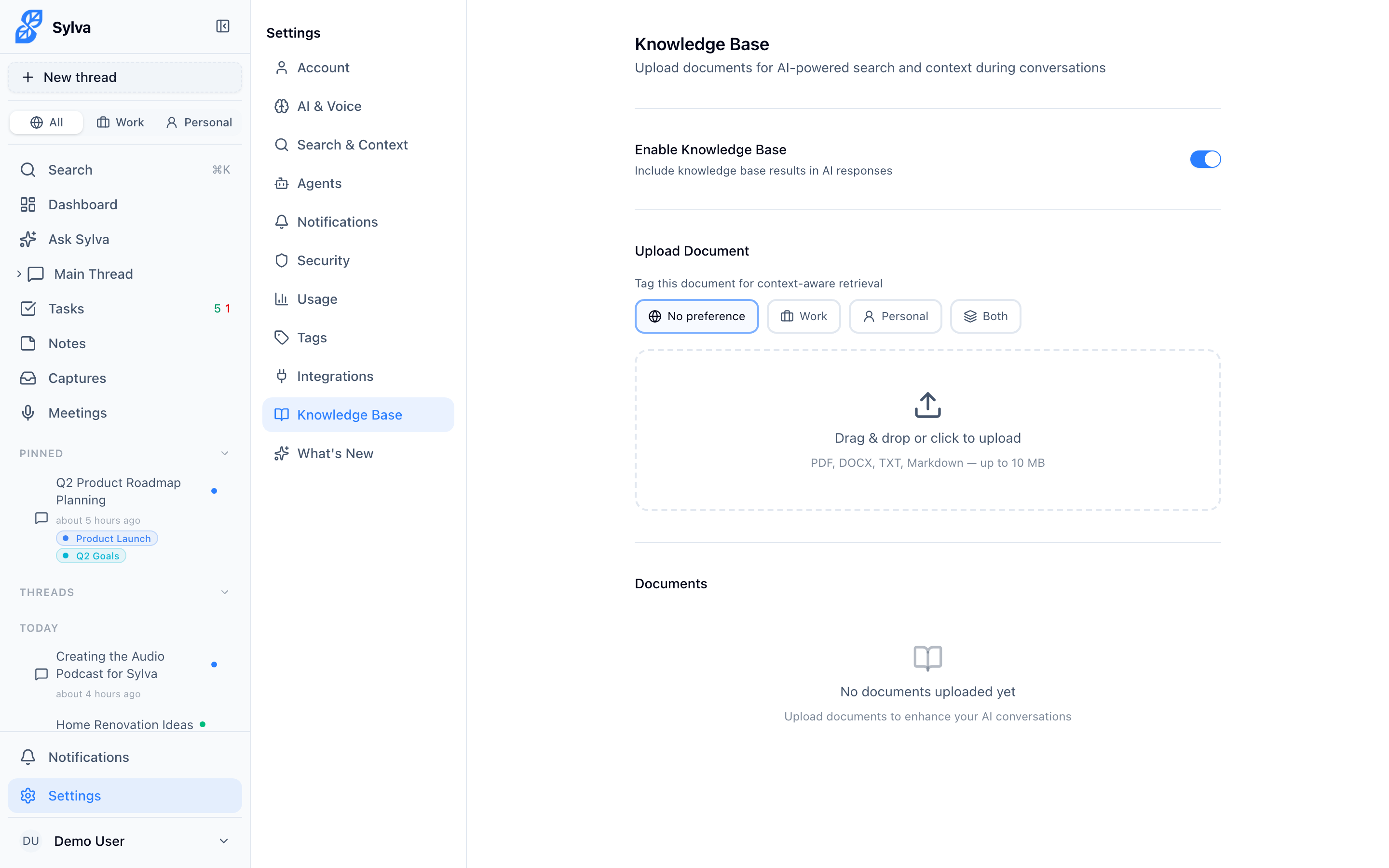 Context toggle between Work and Personal