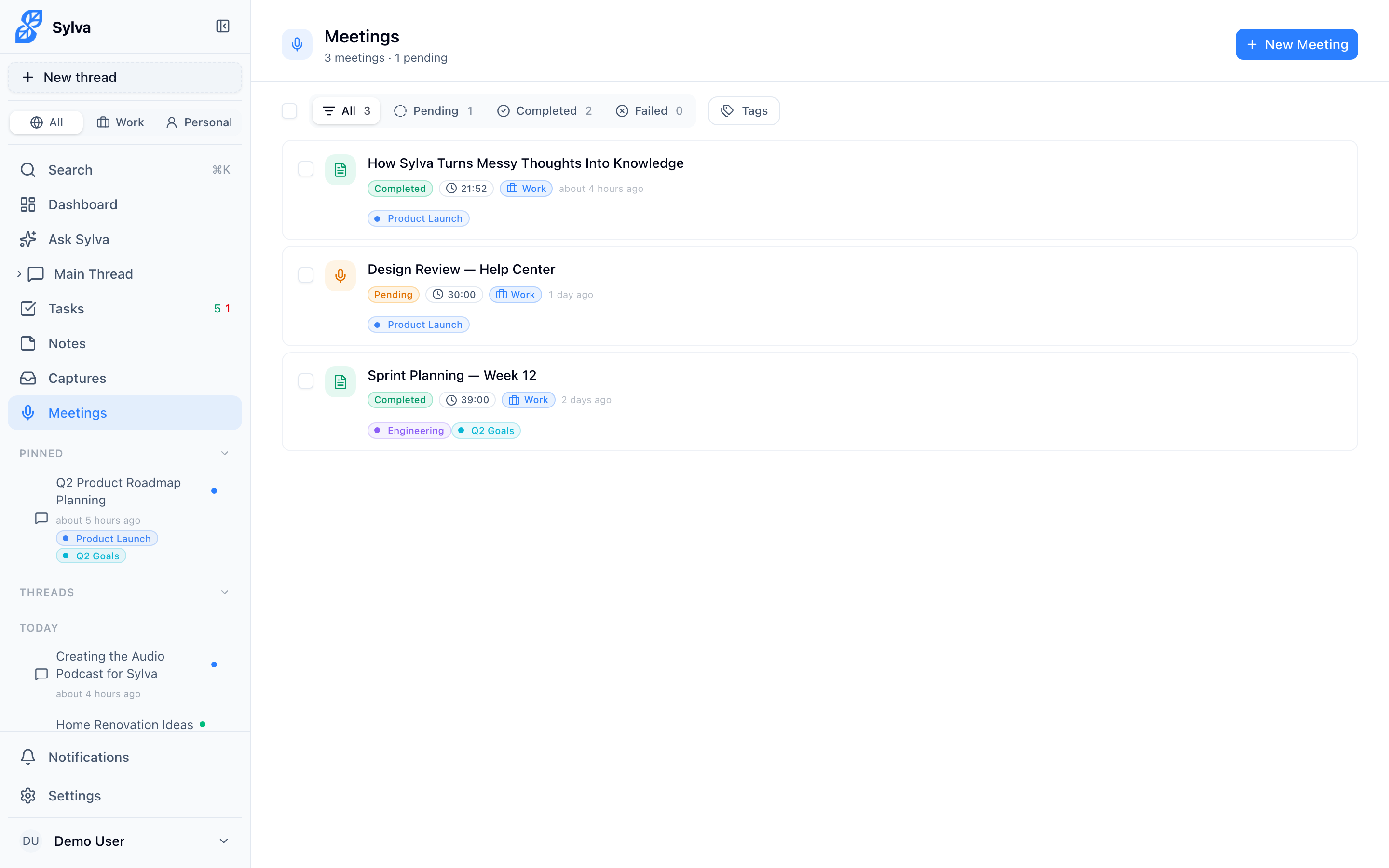 View meetings list