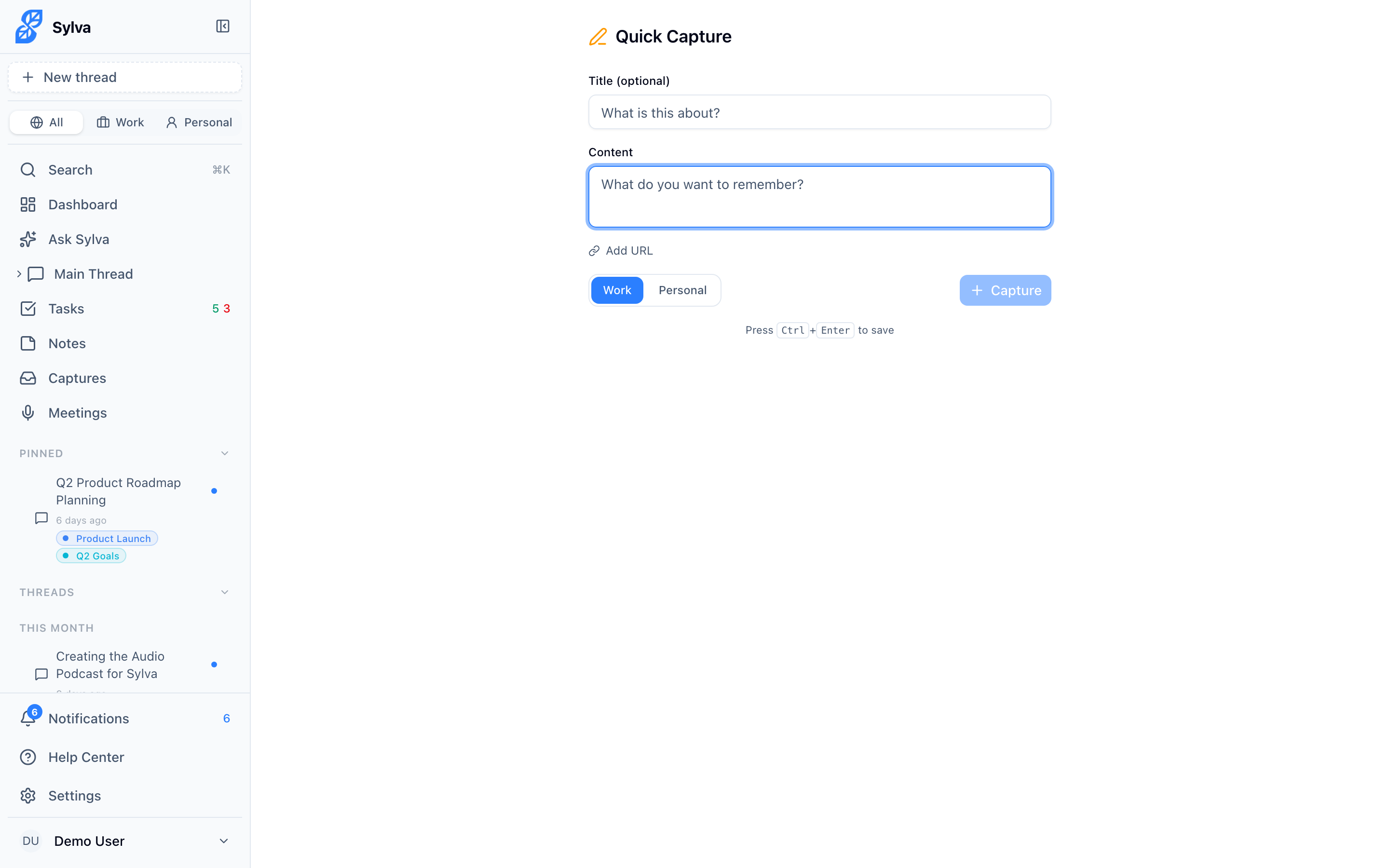 Quick Capture page