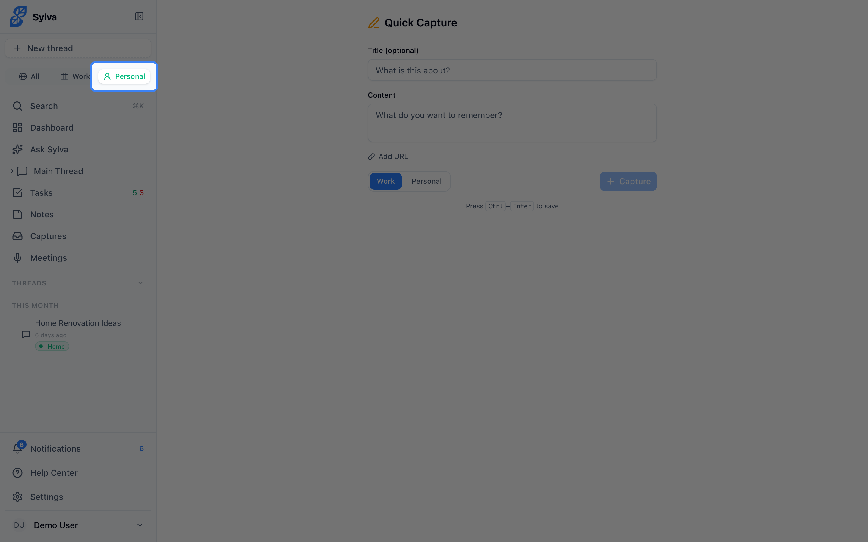 Toggle context to Personal