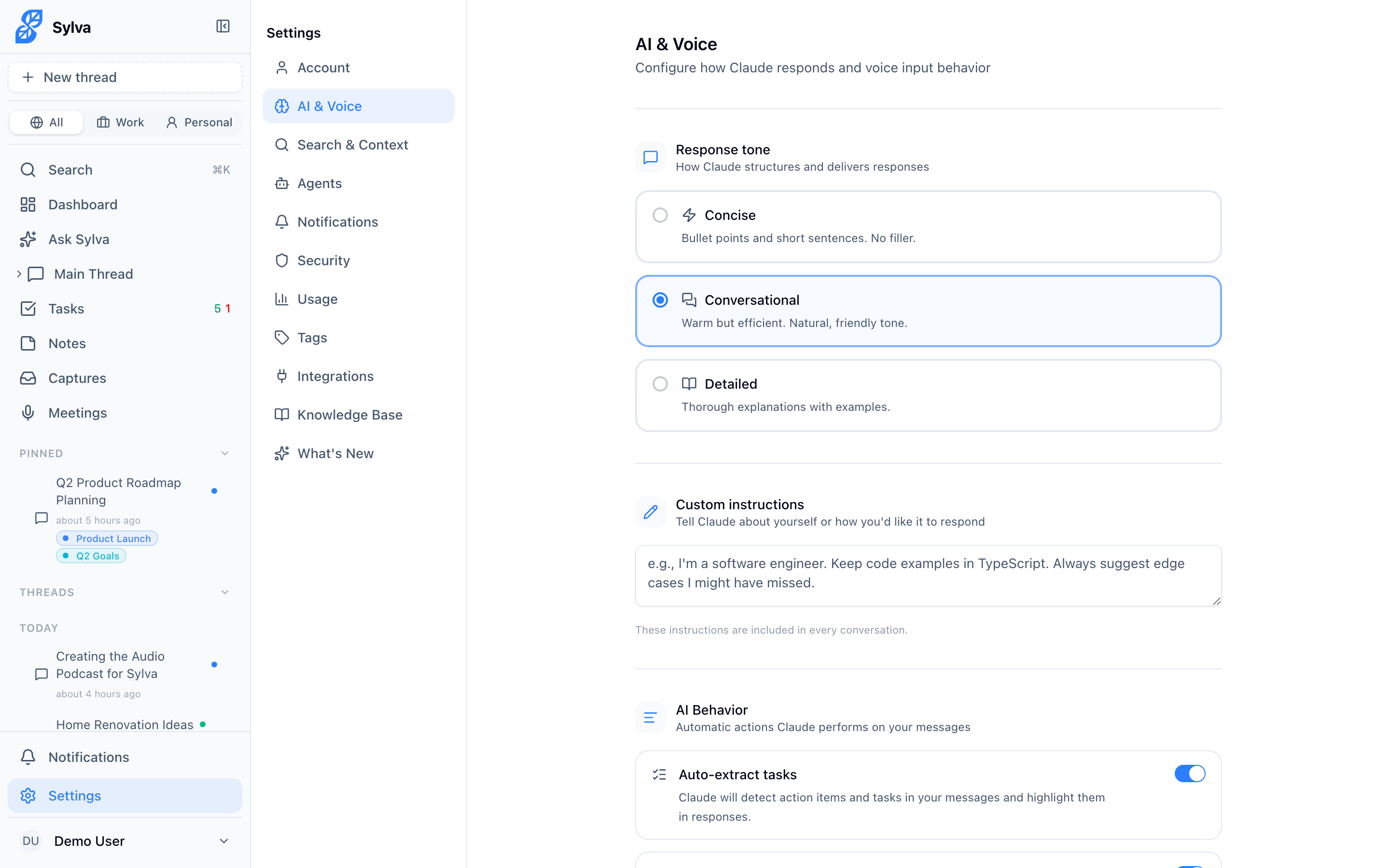 AI & Voice settings
