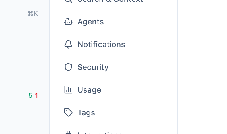 Settings navigation sidebar