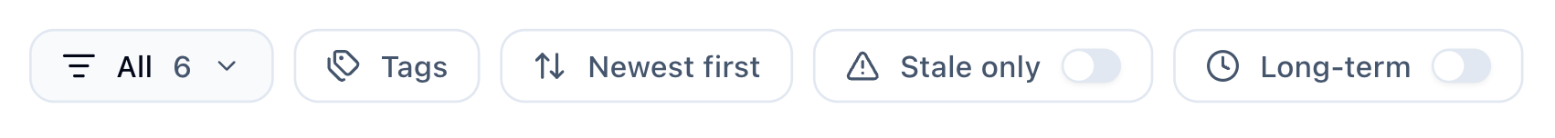Filter bar with status and tag filters