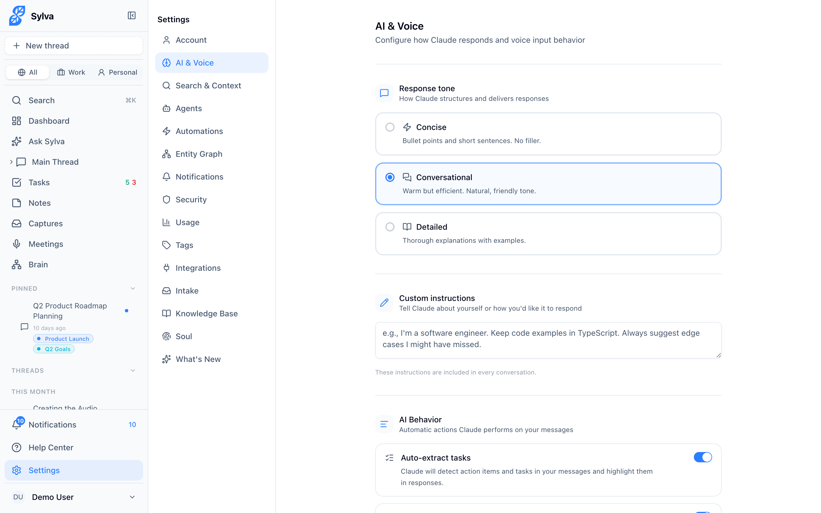 Voice settings on the Admin page